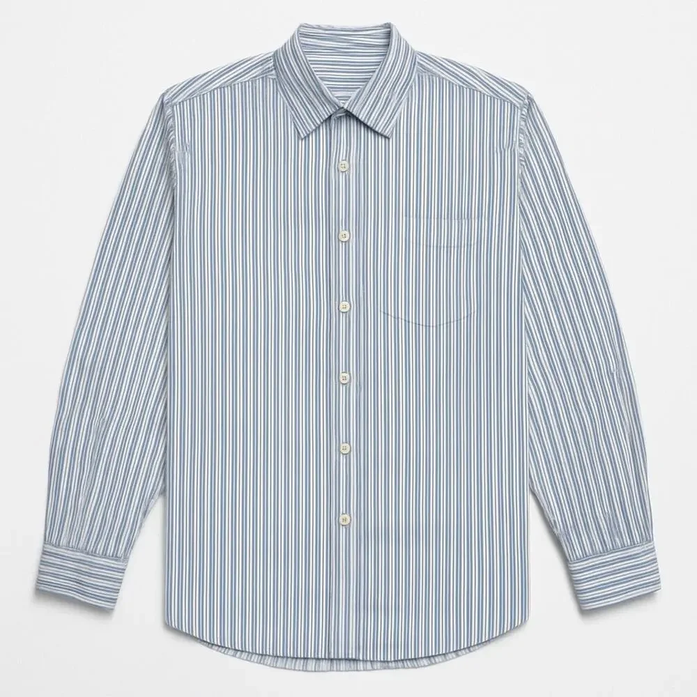 Banana Republic Classic XXL Tall Linen Cotton Shirt Blue White Stripe Long Sleev