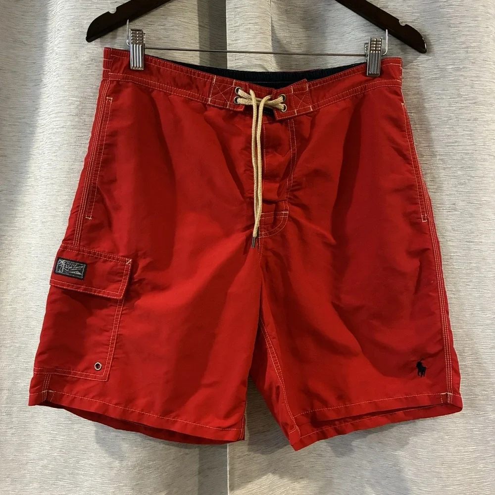 Polo Ralph Lauren Swim Trunks‎ Mens Medium Red Cargo Pocket Board Shorts