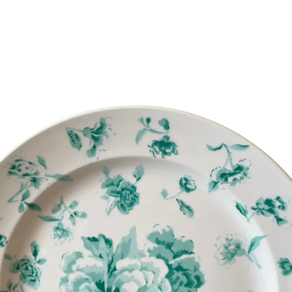 Martha Stewart Floral Salad Plates 8.5in Porcelain Set of 4 Teal White NEW