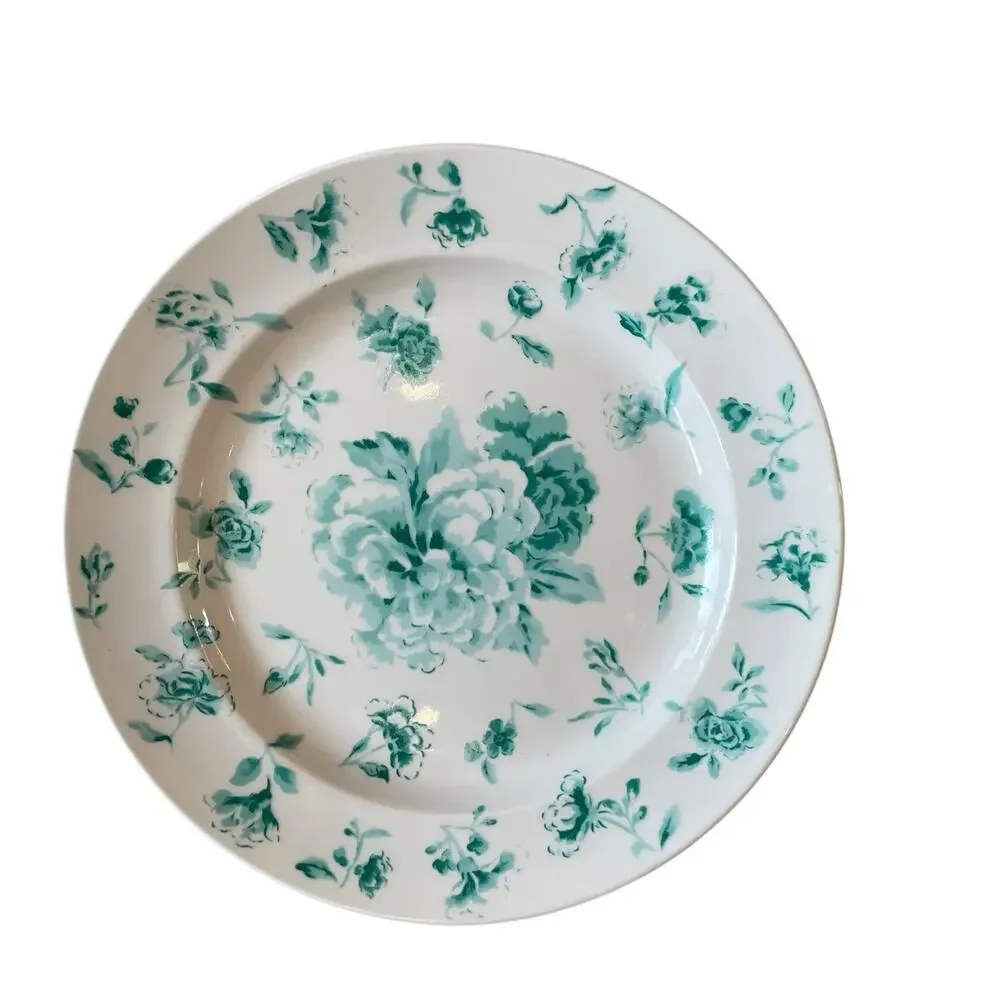 Martha Stewart Floral Salad Plates 8.5in Porcelain Set of 4 Teal White NEW