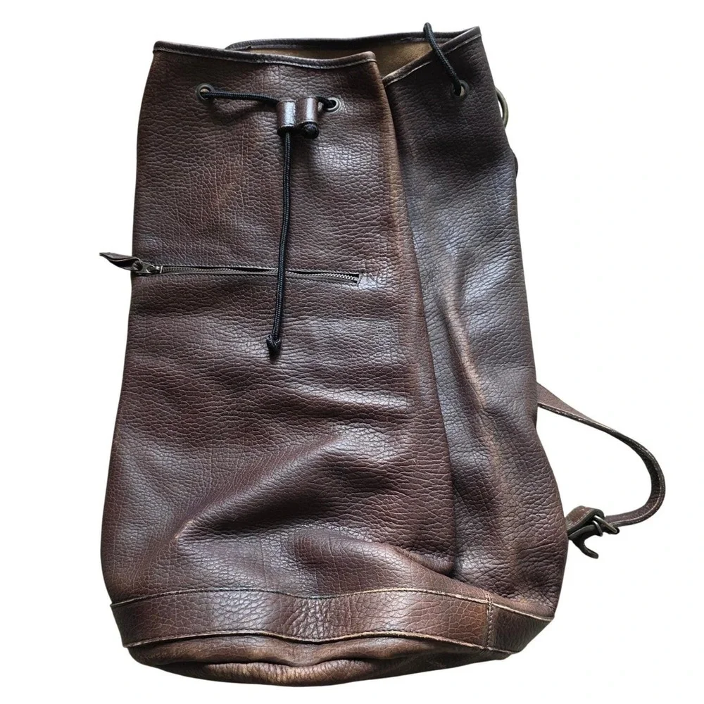 Banana Republic 90s Vintage Brown Pebbled Leather Drawstring‎ Backpack Bag