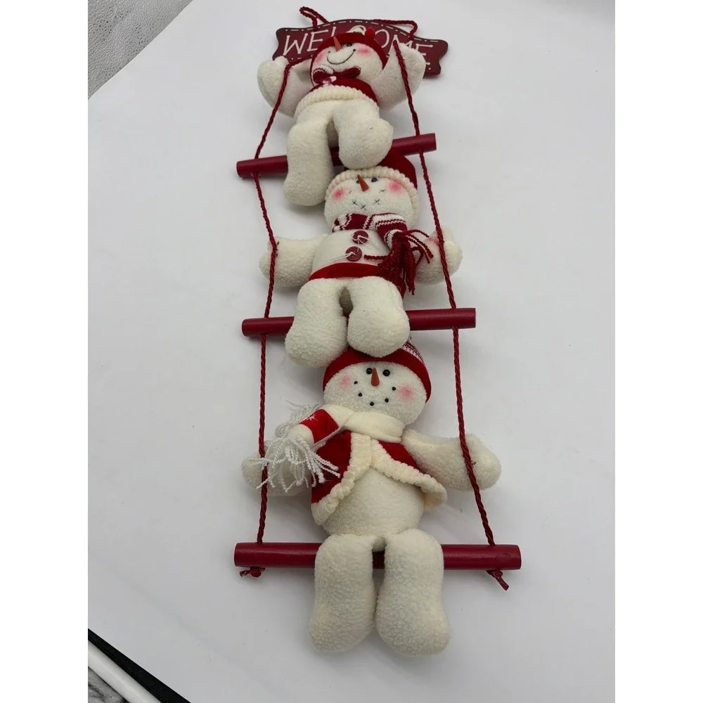 Christmas Snowman Swinging Ladder WELCOME Wall Door Hanger‎ Decor