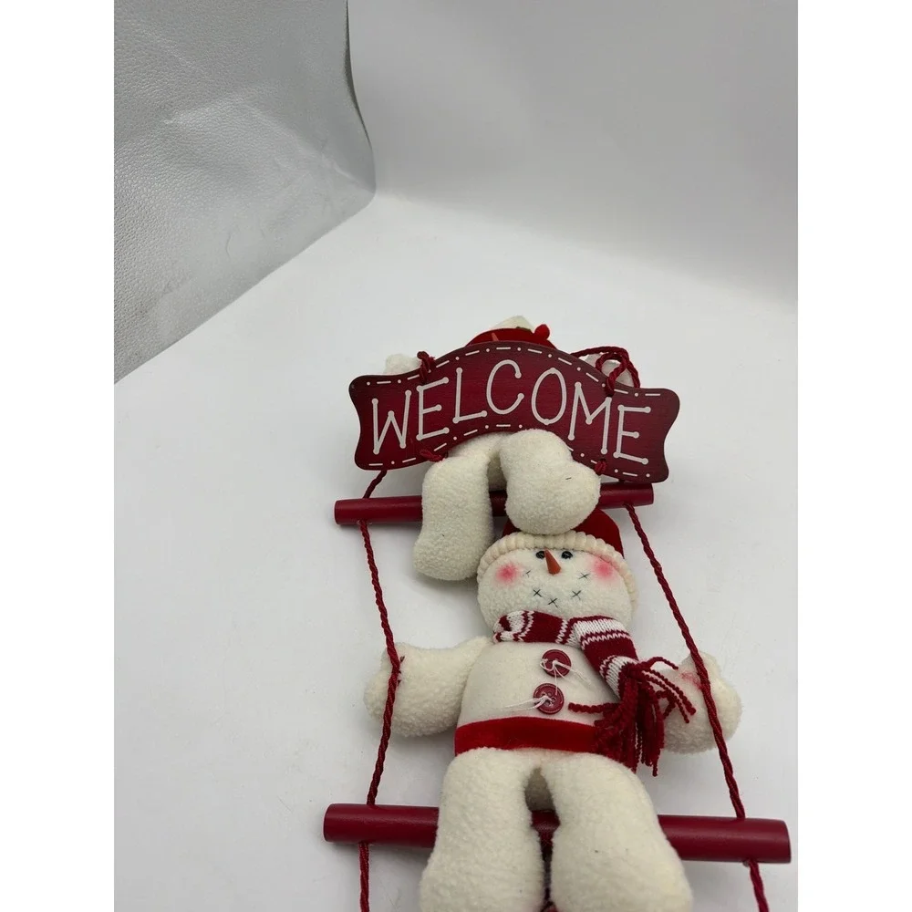 Christmas Snowman Swinging Ladder WELCOME Wall Door Hanger‎ Decor
