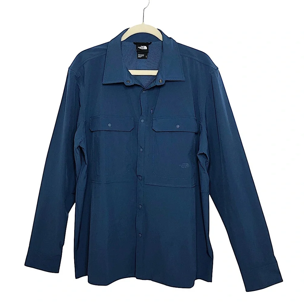 The‎ North Face Men Sniktau Blue Long Sleeve Snap Button Hiking Outdoor Shirt XL