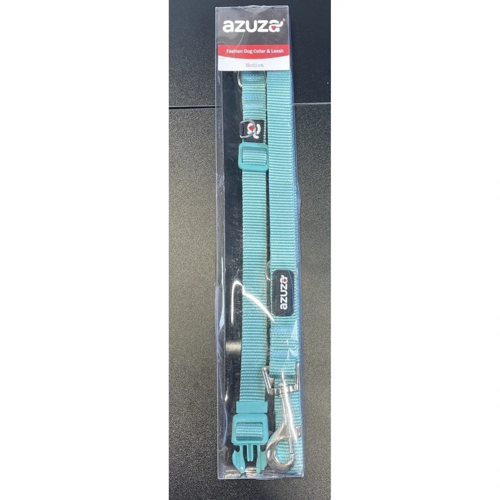 NEW Azuza Dog Collar and Leash Set Medium -‎ Teal