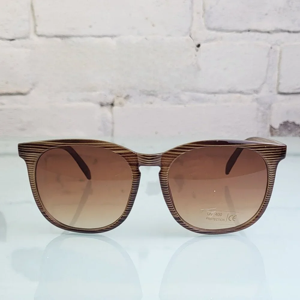 NWOT DESIGNER INSPIRED WOODGRAIN PATTERN SUNGLASSES (2 for $25)
