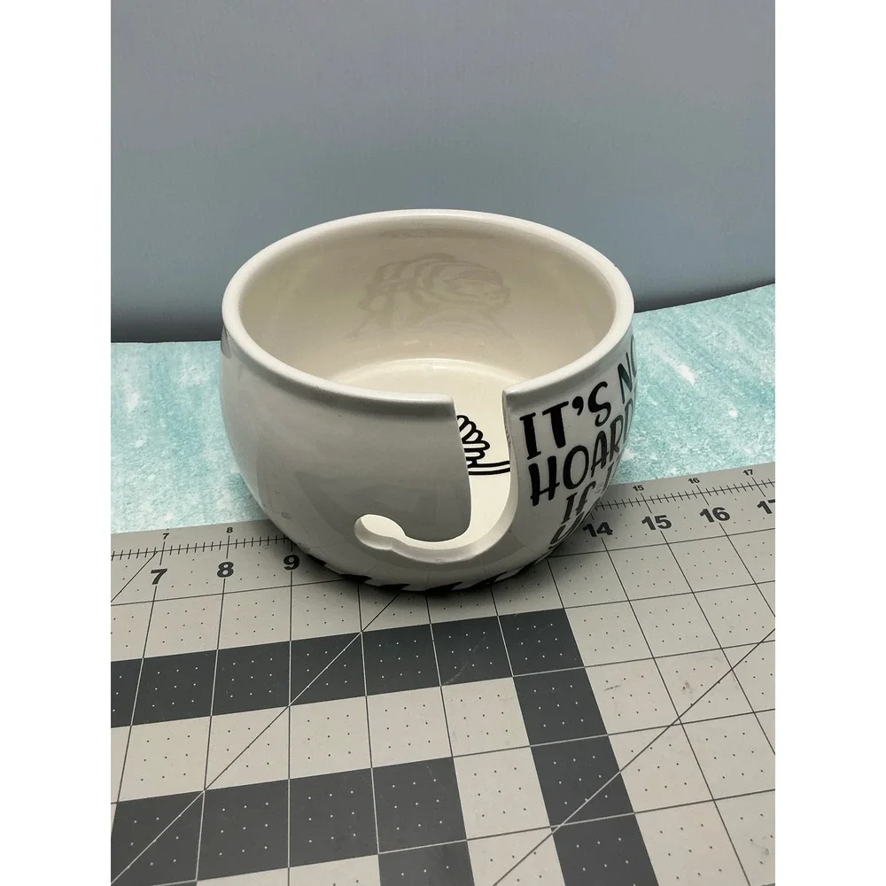 Lenny Mud Its Not Hoarding If Its Yarn Ceramic Yarn Bowl White Black USA Made