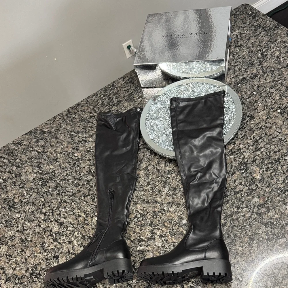 Azalea Wang Black Over the Knee Boots sock boots NWT 7
