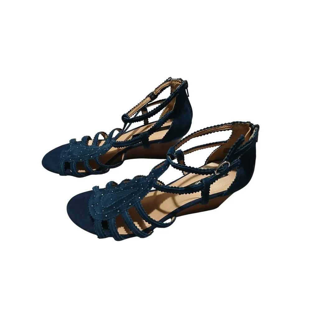 Kensie Teal Suede Studded Gladiator‎ Wedge Sandals Women's Size 10M