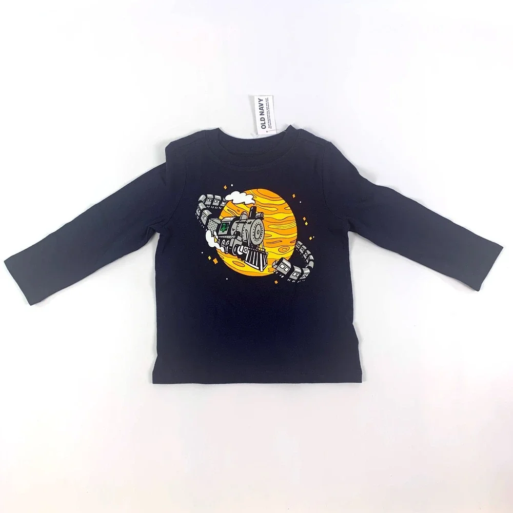 Old Navy‎ Baby Long Sleeve T Shirt Space Train boys Sz 18-24m Navy Blue