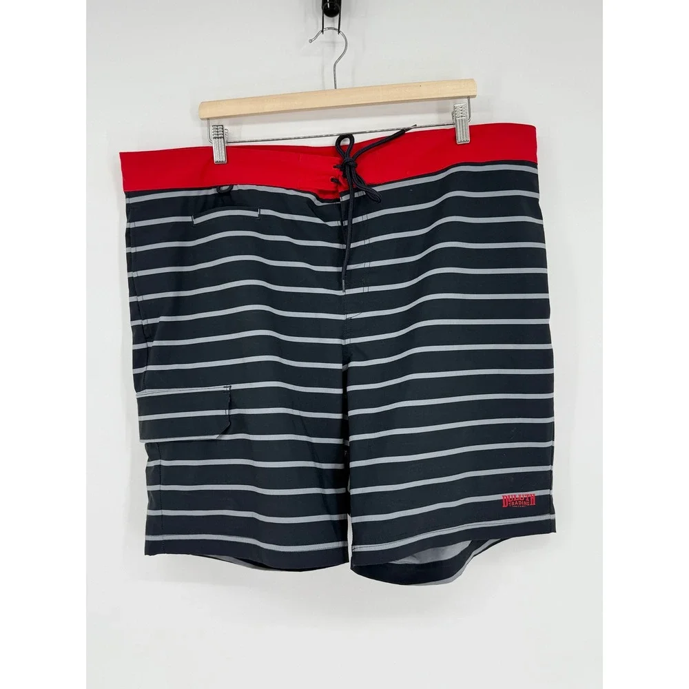 Duluth‎ Trading Co Mens Board Shorts Navy Blue Swim Trunks Red Waistband Sz 42