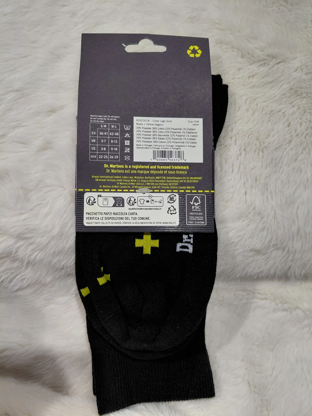 New Dr. Martens Black Crew Socks with Yellow Cross Design