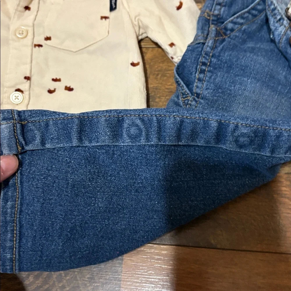 OshKosh B'gosh‎ Blue Denim Overalls with Cream Shirt