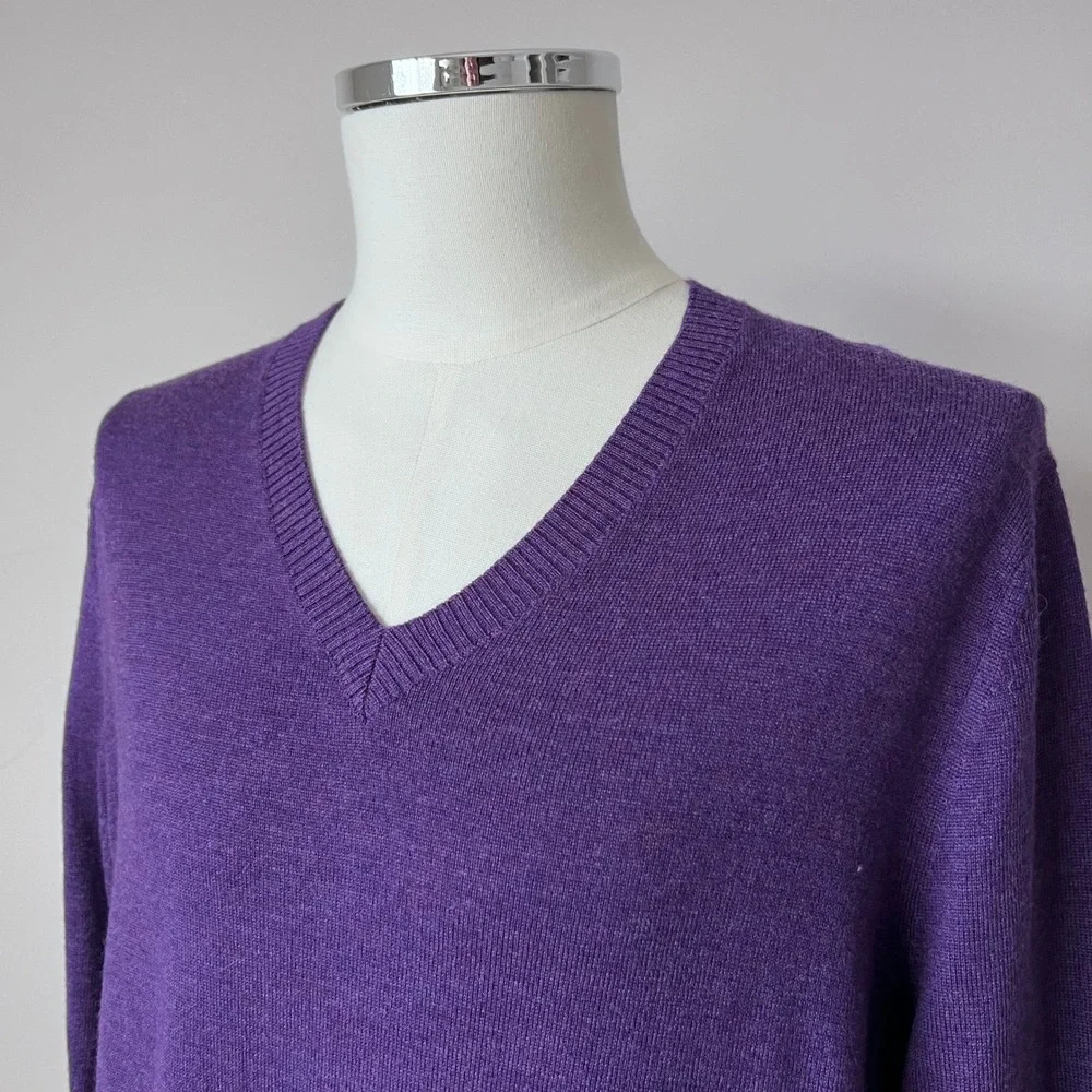 Banana Republic Men's Purple V-Neck 100% Merino‎ Wool Sweater Old Money Size L