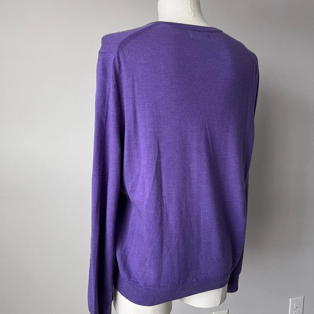 Banana Republic Men's Purple V-Neck 100% Merino‎ Wool Sweater Old Money Size L
