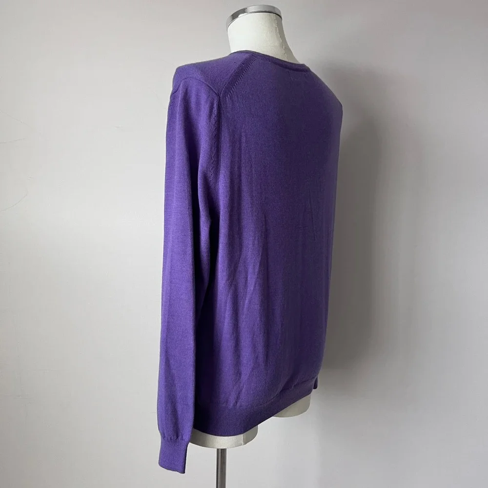 Banana Republic Men's Purple V-Neck 100% Merino‎ Wool Sweater Old Money Size L