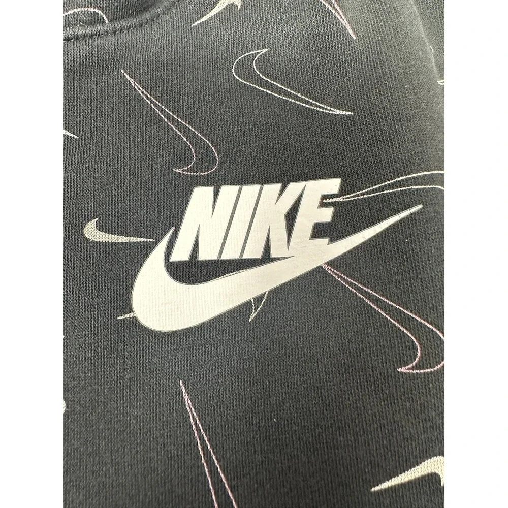 Nike Girl's Pullover Hoodie All Over Print Logo Swoosh‎ Black & White Medium