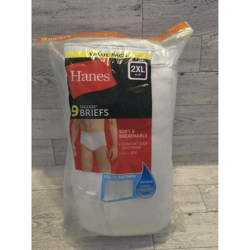 Hanes Brief Underwear 9-Pack Men's White Cotton Comfort Flex Waistband 44-46 2XL