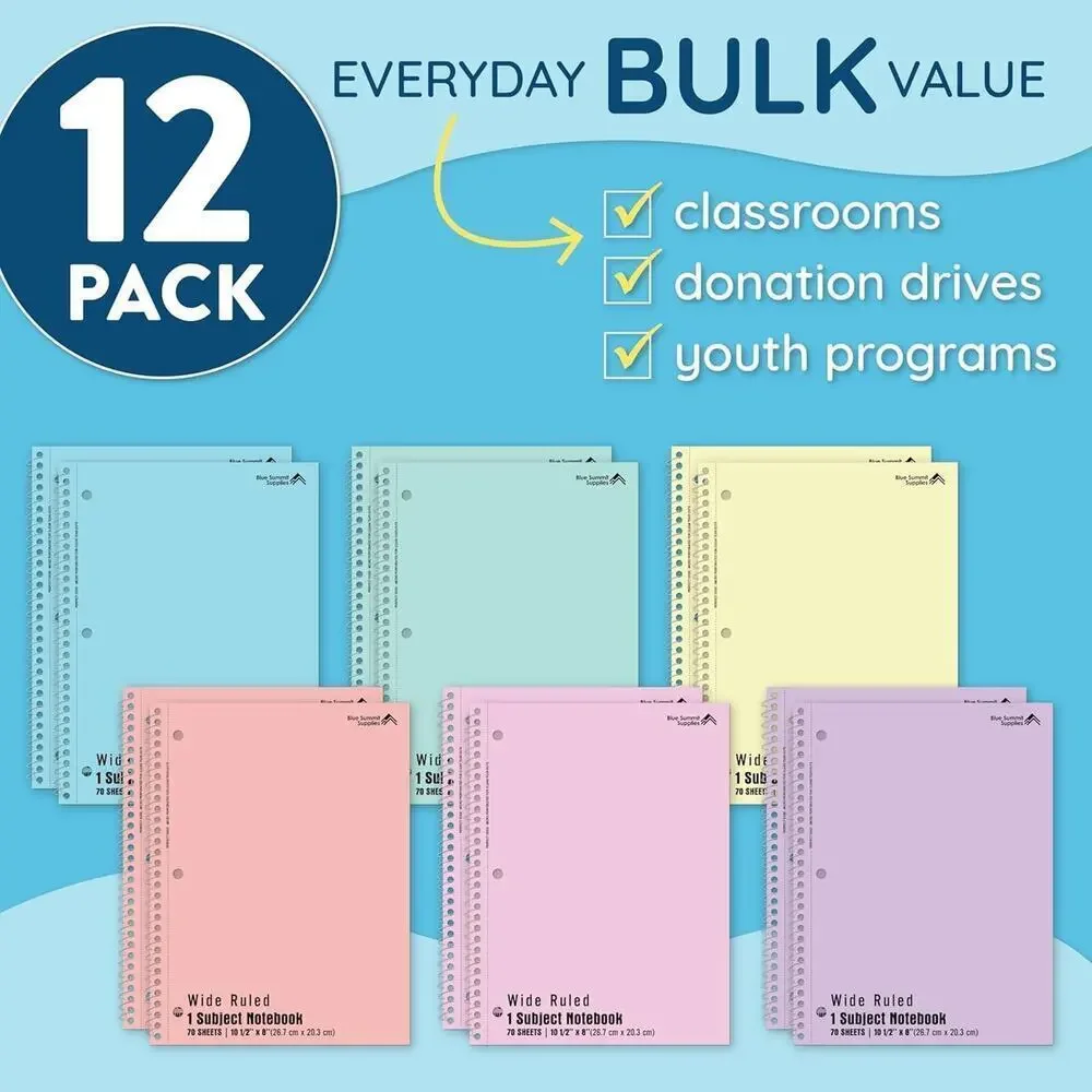 Blue Summit Pastel Spiral Notebooks, 1 Subject Pastel Notebooks Wide Ruled, P...
