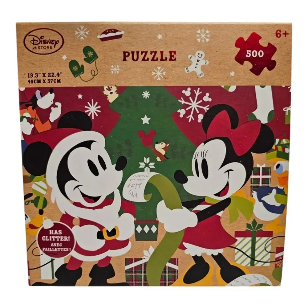 Disney Store Christmas Mickey & Minnie 500 Piece Puzzle Plastic Bag Sealed New