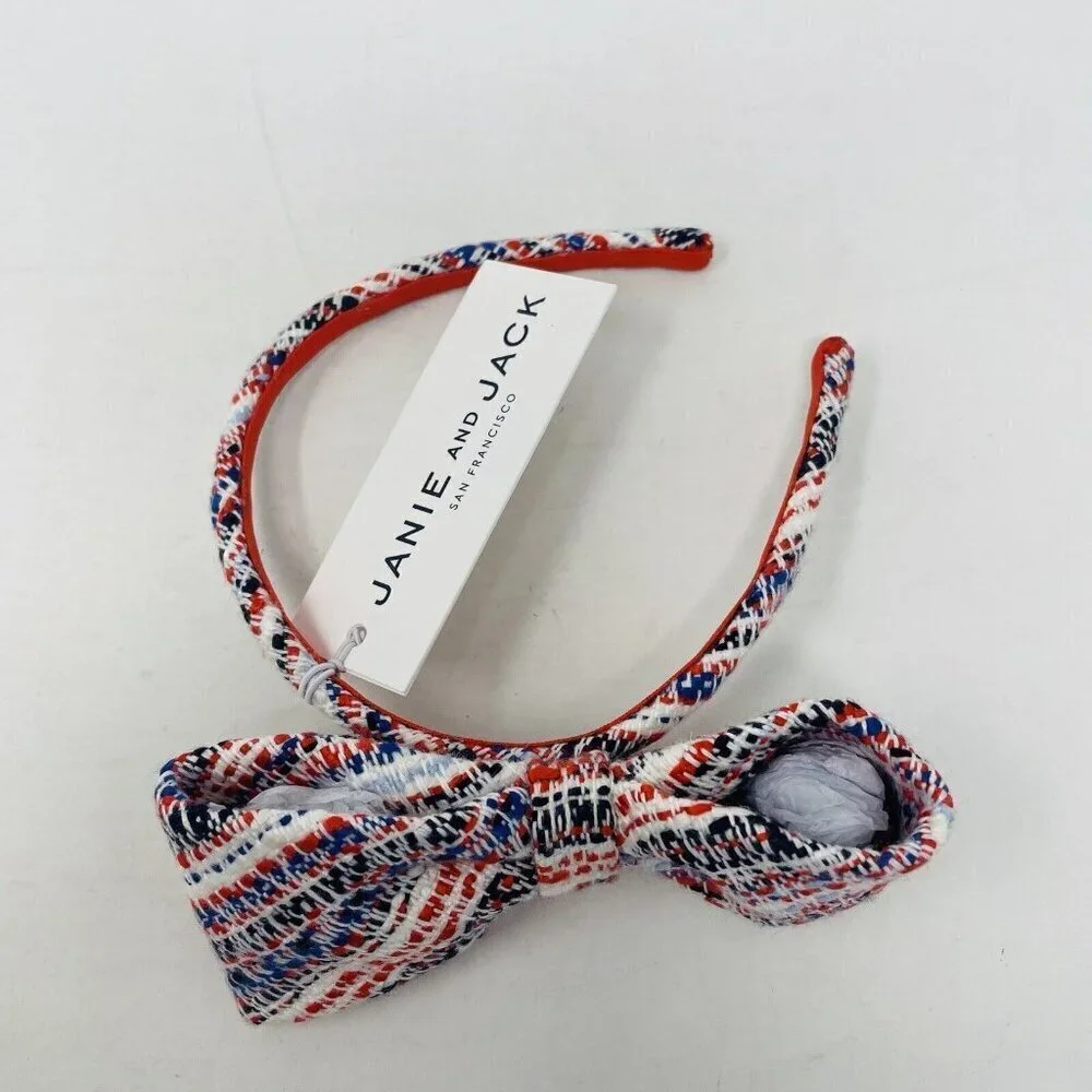 Janie and Jack Baby/Toddler Girls OS Tweed Headband‎ with Bow Red/White/Blue