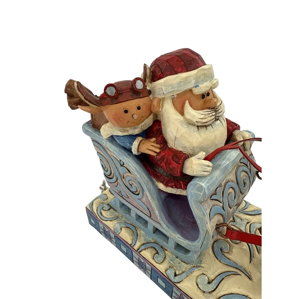 Jim Shore Rudolph Traditions Music Box Santa Sleigh Reindeer Plays Tune #4009803