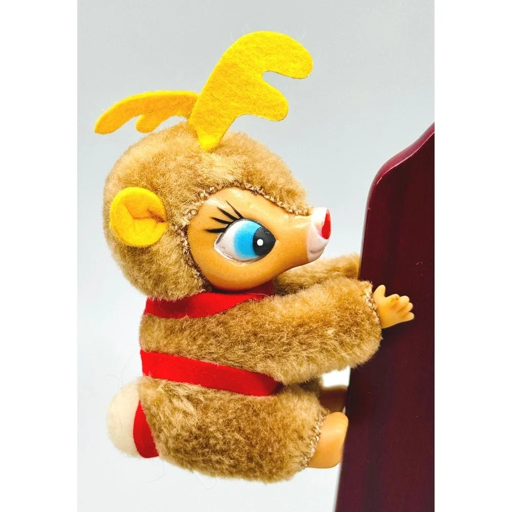 Clip On Pencil Hugger Plush Brown Christmas Dog and Reindeer Set pf 2 1980s