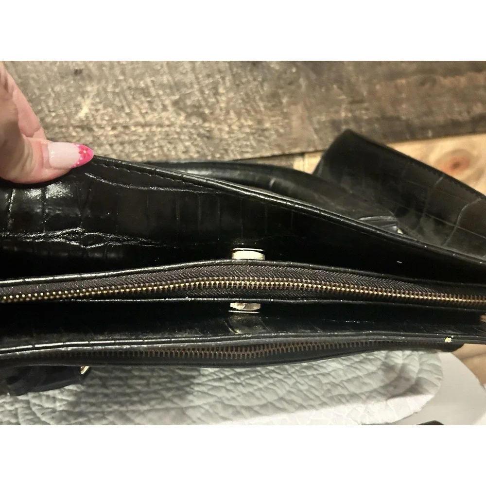LIZ CLAIBORNE BLACK Faux‎ ALLIGATOR HANDBAG Office Work BAG (15X11) School TOTE