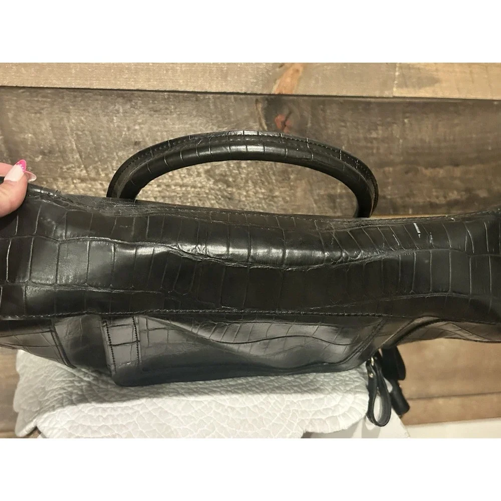 LIZ CLAIBORNE BLACK Faux‎ ALLIGATOR HANDBAG Office Work BAG (15X11) School TOTE
