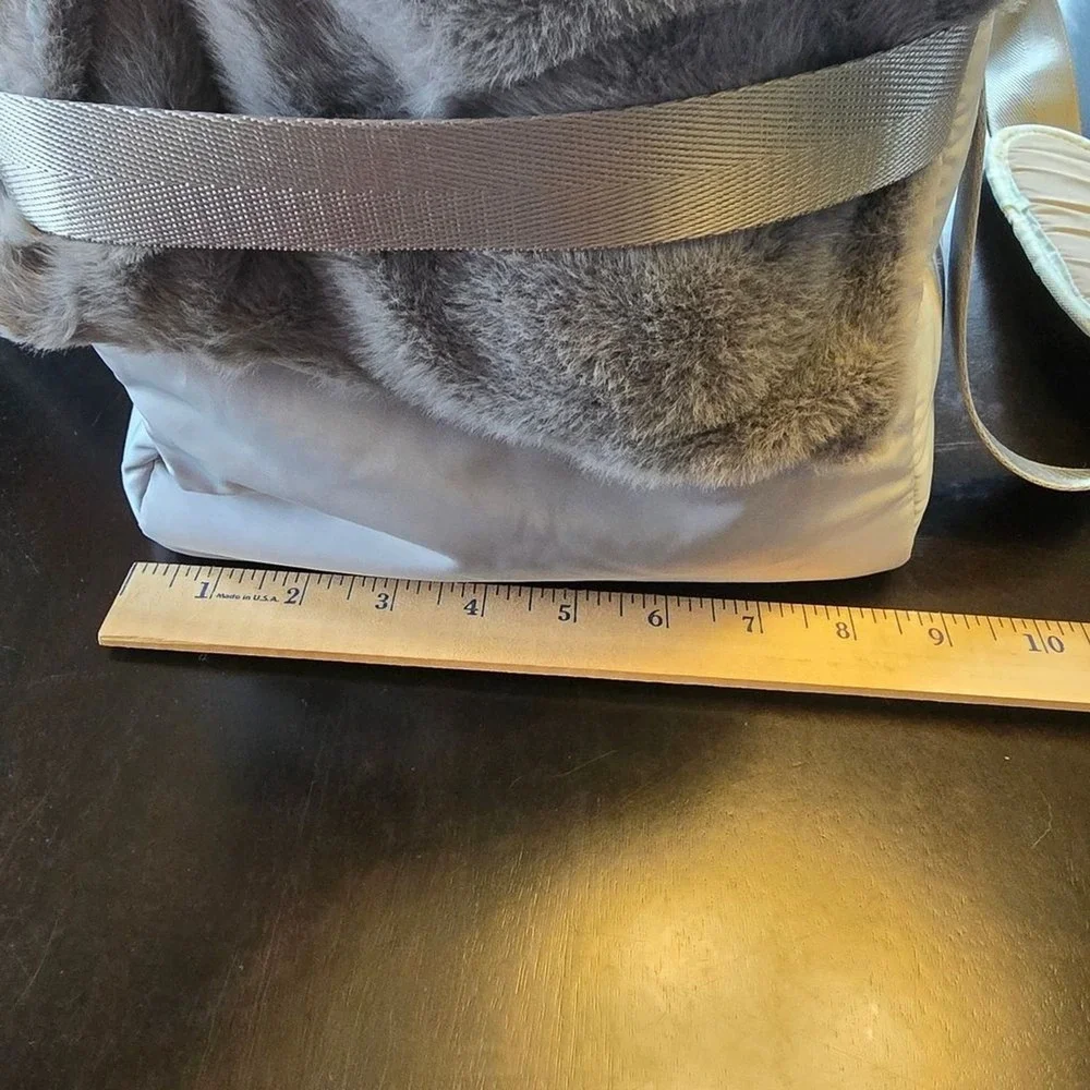 Symphony Pet Small Dog Handbag Carrier‎ Faux Fur Mesh Fabric Gray