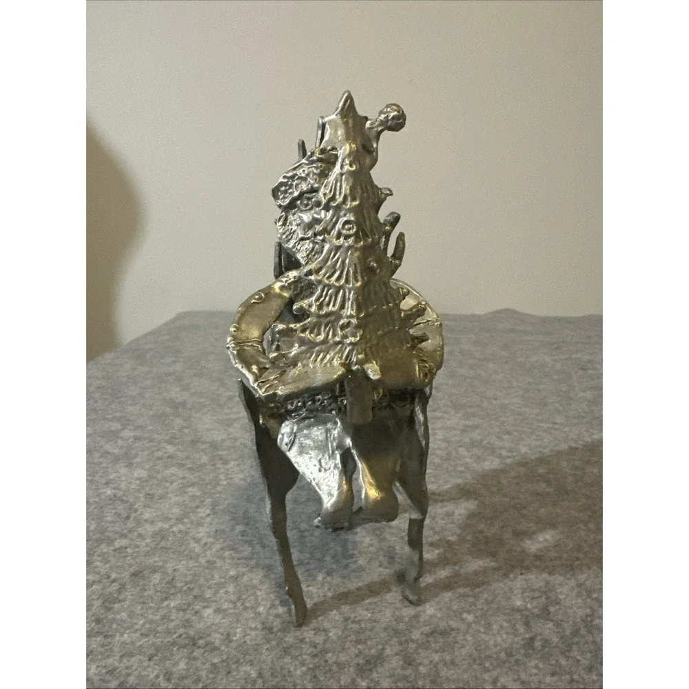 Pewter Santa with Deer and Tree By Don Drumm Home Decor Retired Signed