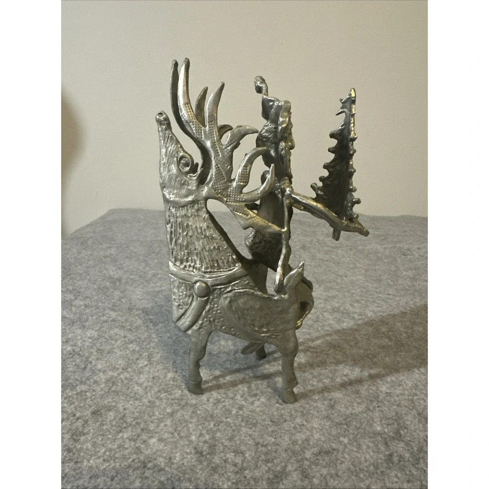 Pewter Santa with Deer and Tree By Don Drumm Home Decor Retired Signed