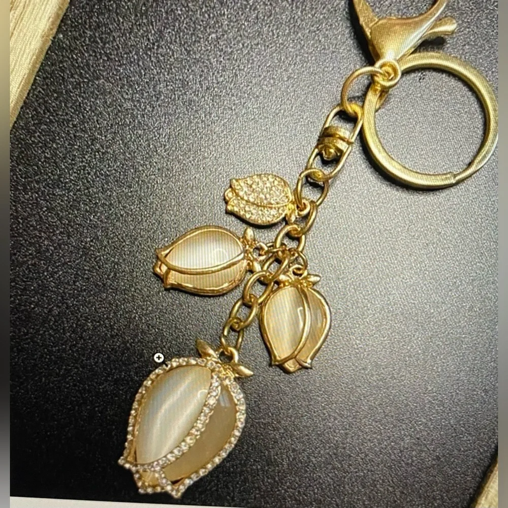 Gold Tulip Bag Charm Keychain Flower Key Chain with Key Rings for Purse Handbags