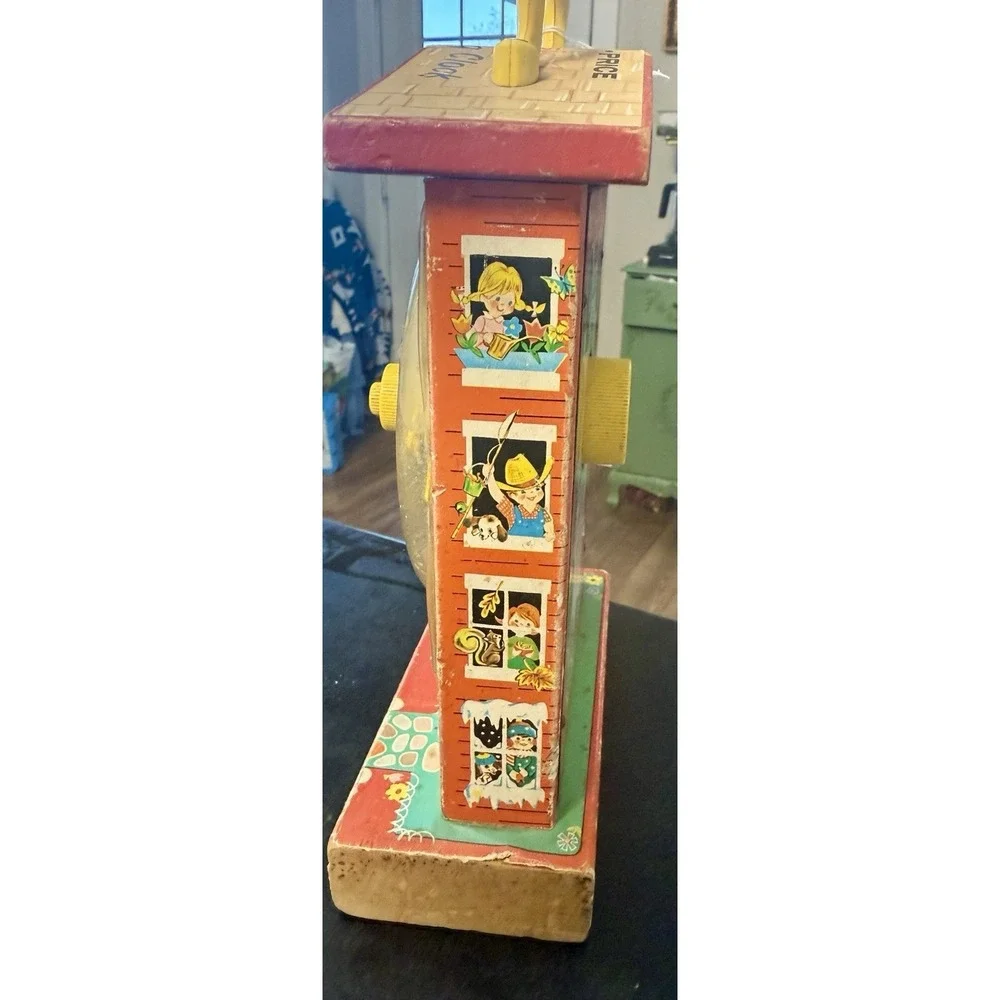 Vintage Fisher Price Music Box Teaching Clock 998‎ Works Wood Toy 1960s -video
