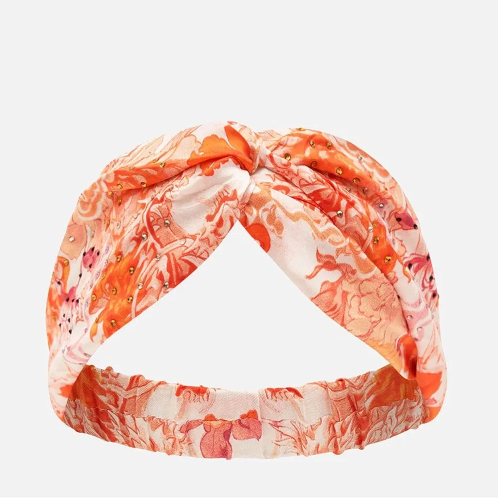 CAMILLA *Dragon Mother* vibrant orange white silk boho twist headband