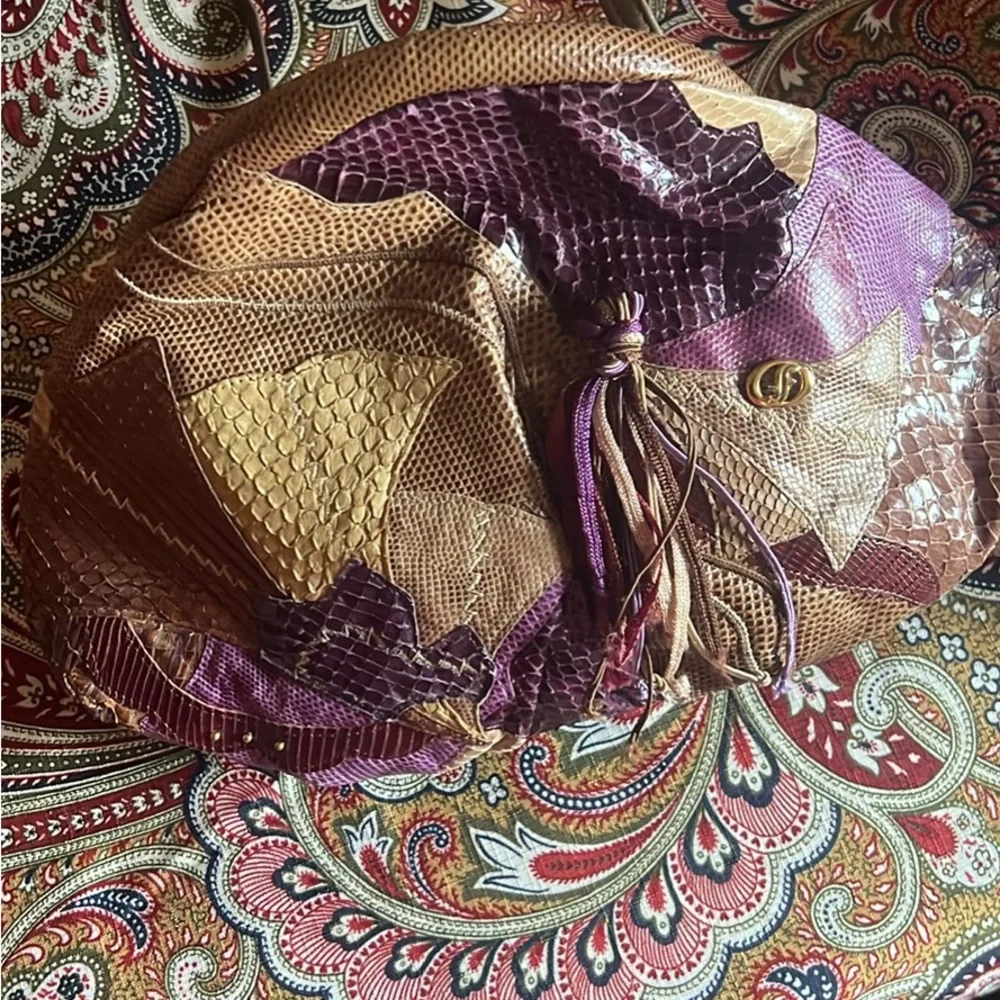 Patchwork Key & Card Holder in Purple and Brown Leather