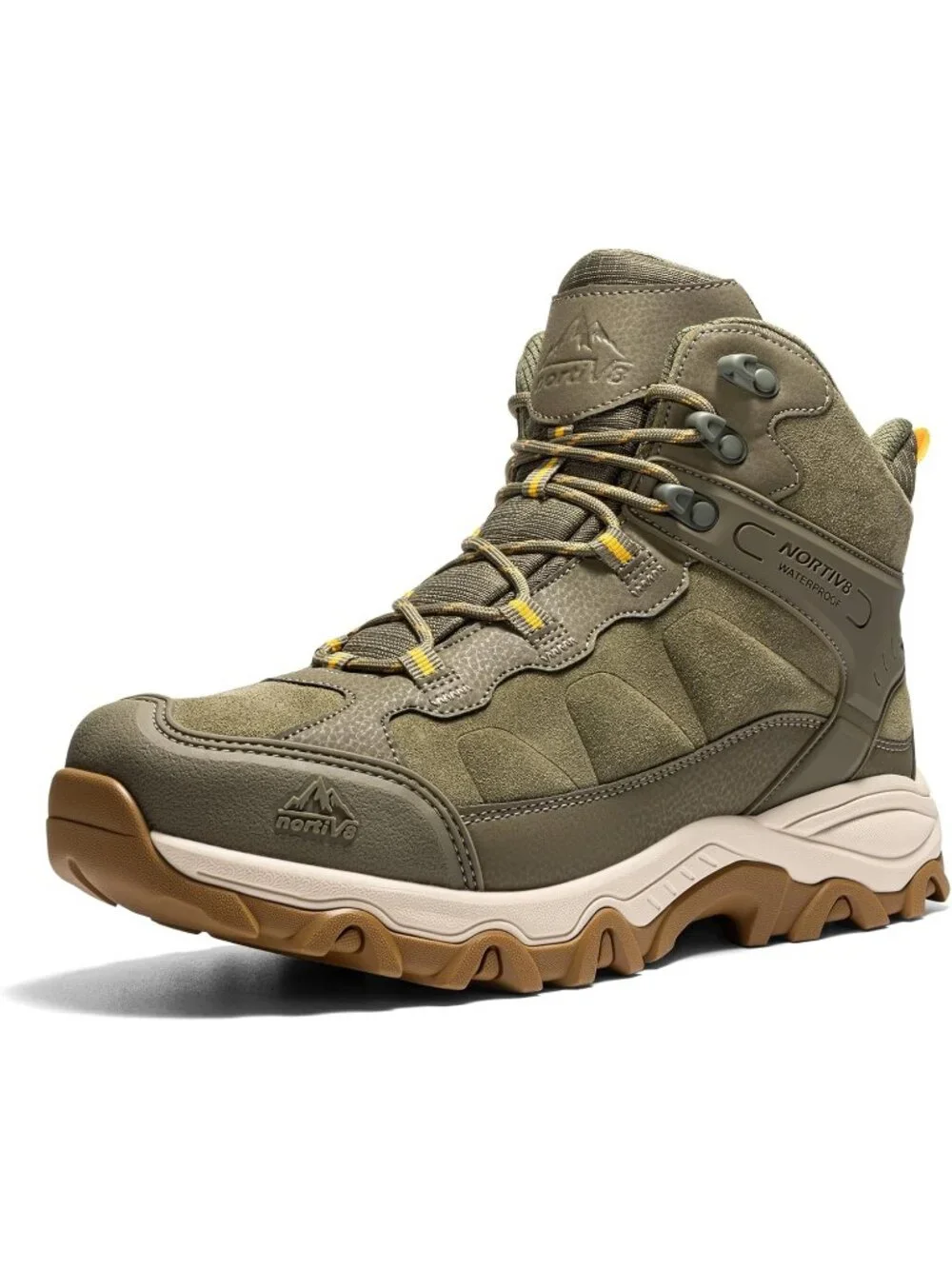 Men's Olive Waterproof Shoes Casual Mid Top Round Toe Non Slip Hiking Boots