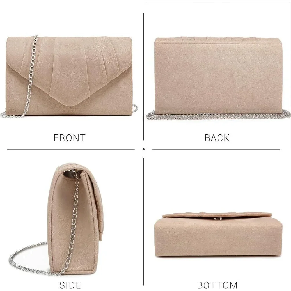 Women's Velvet Evening Clutch Purse Faux Suede Bridal Party Handbag