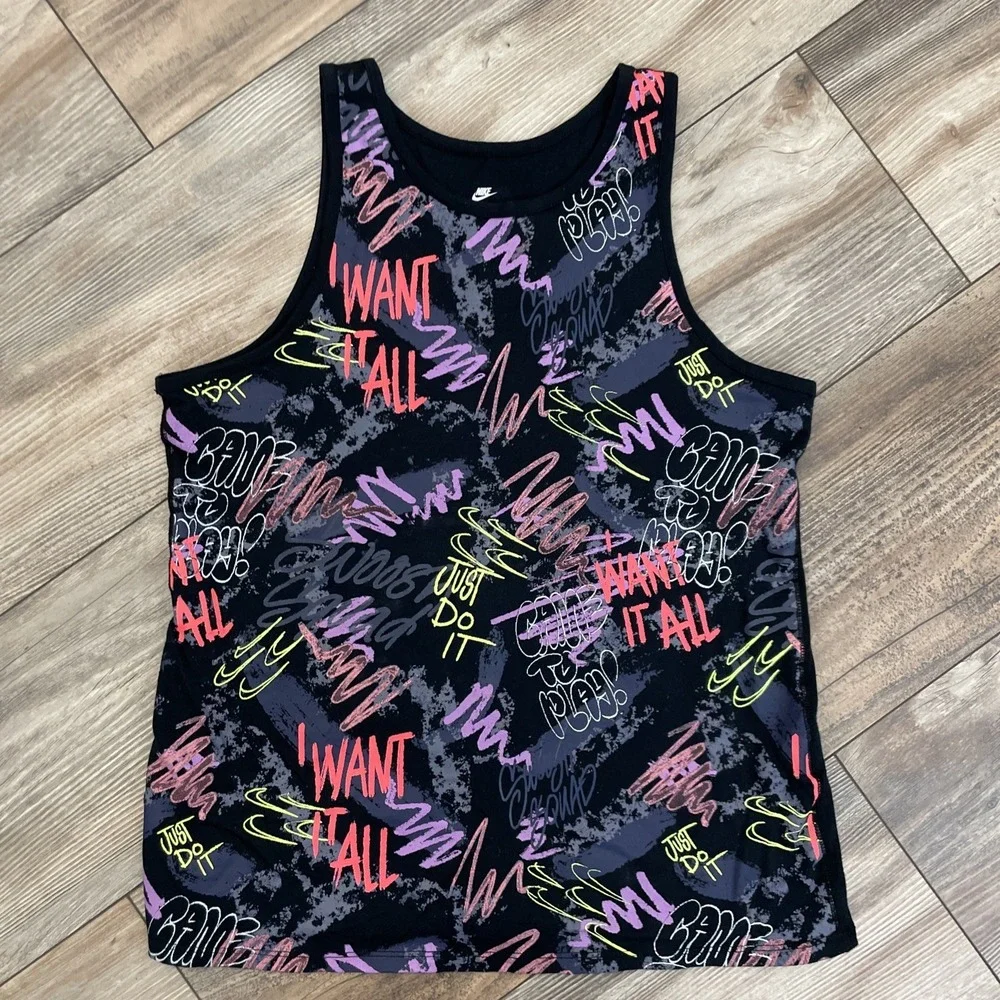 Youth Girls Nike Tank Top Graffiti Shirt Size Large 14-16 Black Pink Neon Yellow