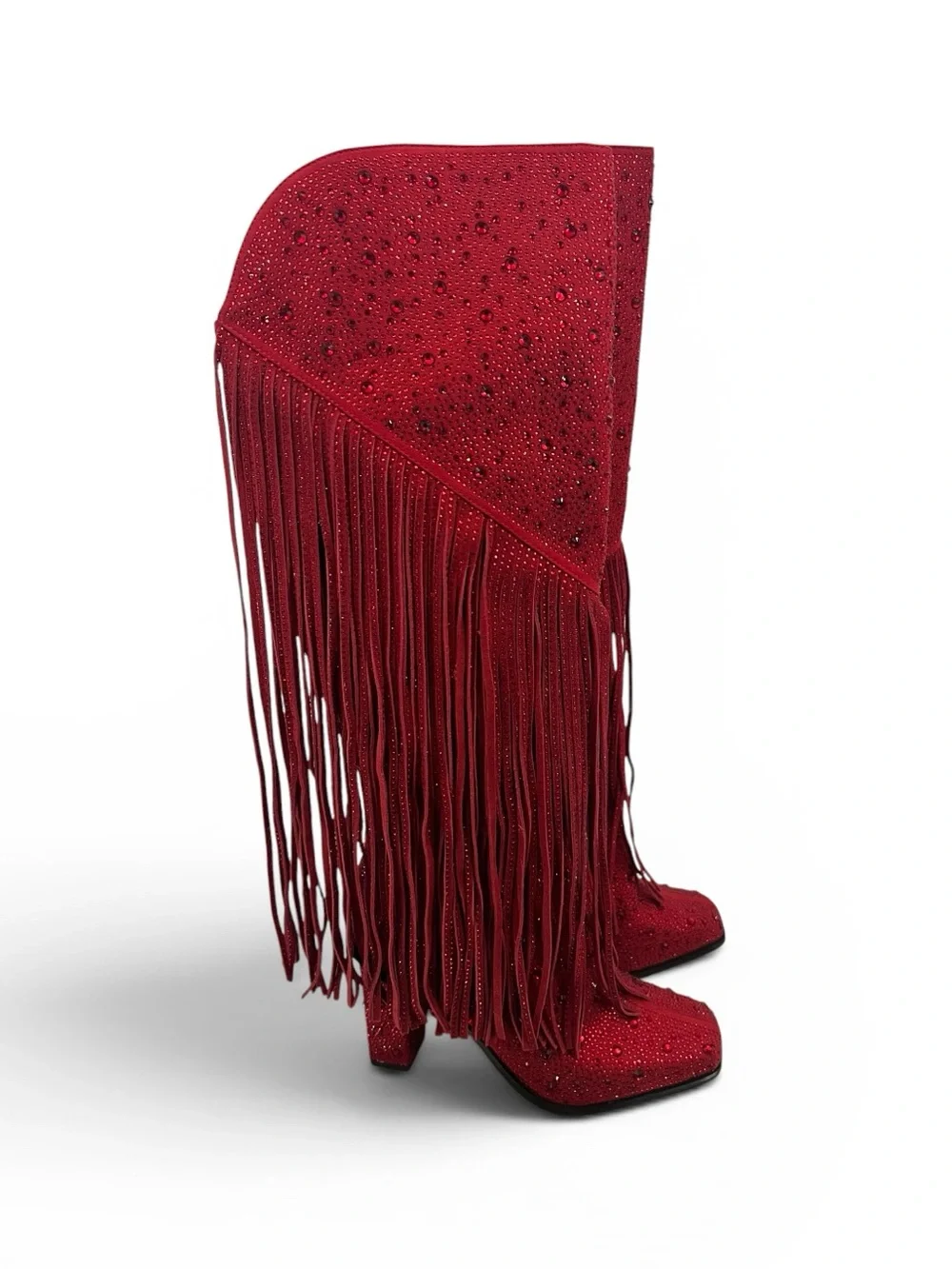 Jessica Simpson Red Rhinestone Tall Fringe Boots