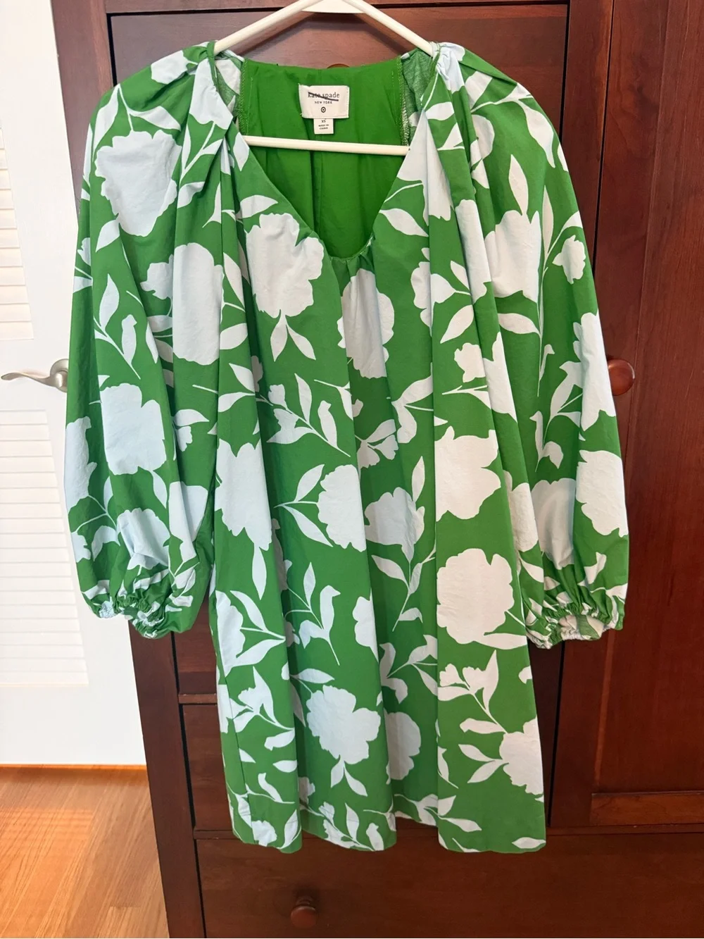 Kate Spade x Target Green White Floral Balloon Sleeve Shift Dress Size XS