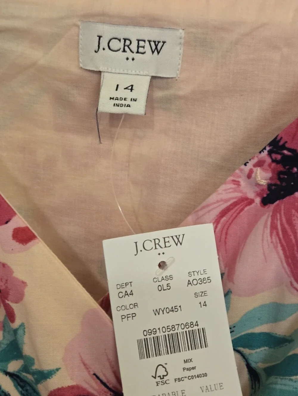 J. Crew Pink Floral Midi Wrap Dress Green Leaves Tropical Classic Size 14 NWT