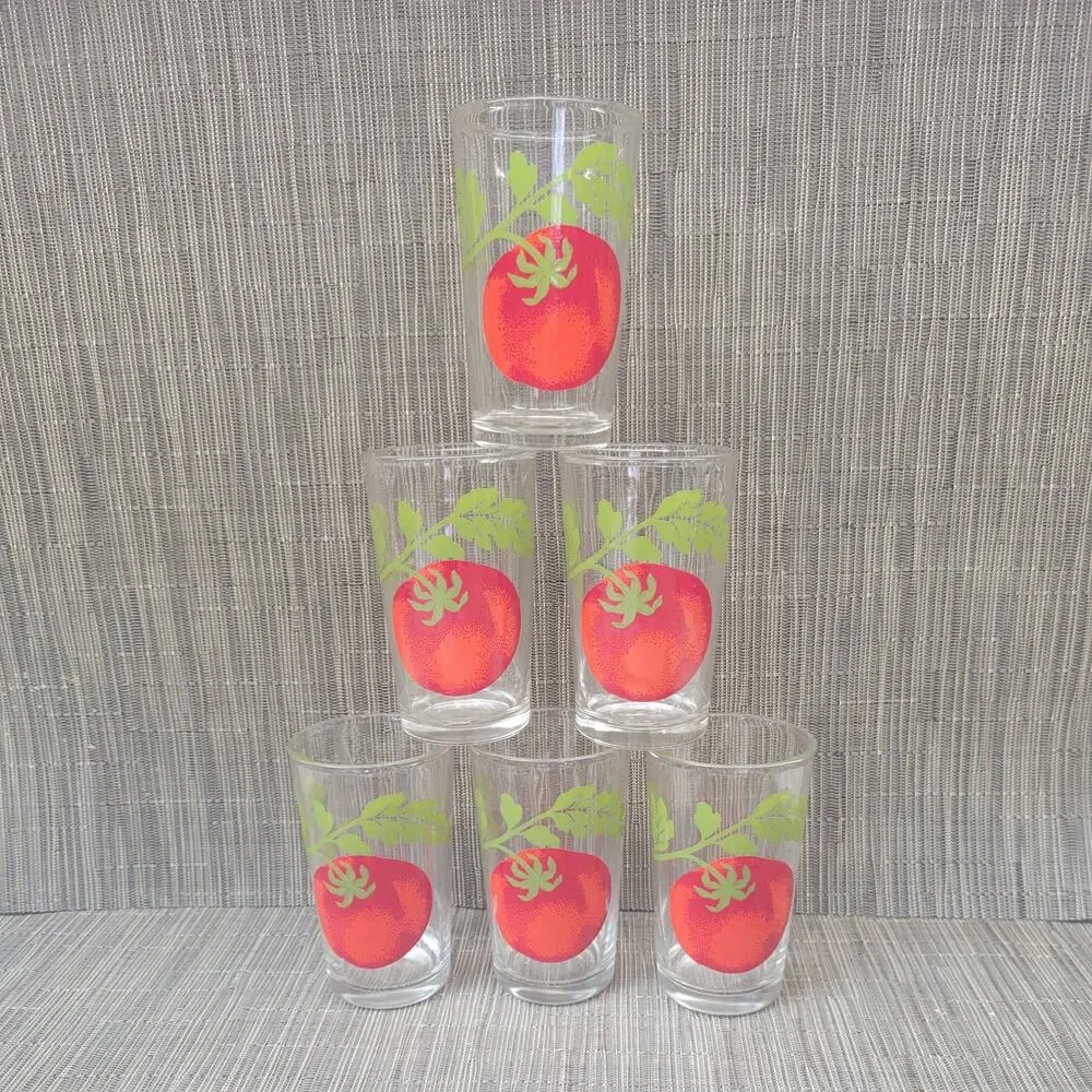 6 Vintage Swanky Swig Tomato Juice Glasses, 3-3/4