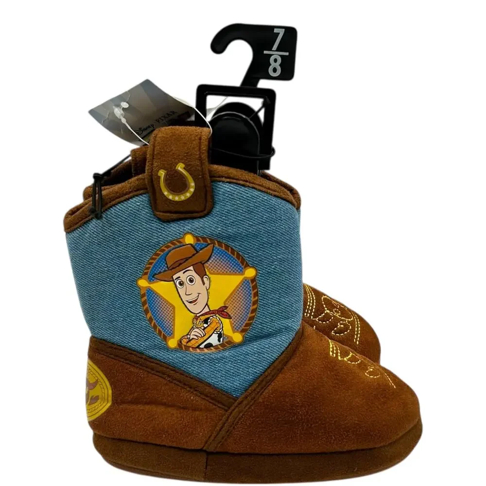 Disney Pixar Boy's Brown Toy Story Woody Cowboy Nonslip‎ Boot Slippers Size 7-8