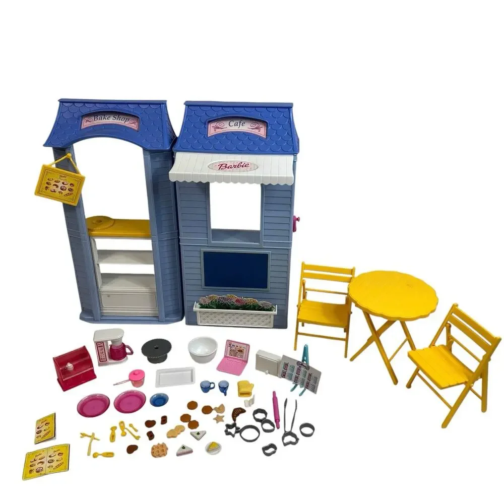 Vintage Barbie Doll Bake Shop Cafe Playset‎ Patio Table Chairs Accessories