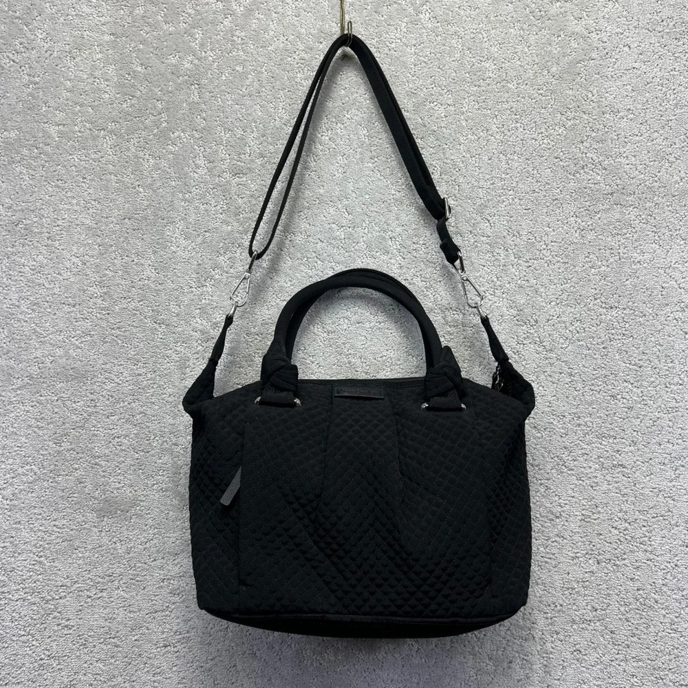 Vera Bradley Hadley Satchel Crossbody Bag Black Floral Lining Quilted Microfiber