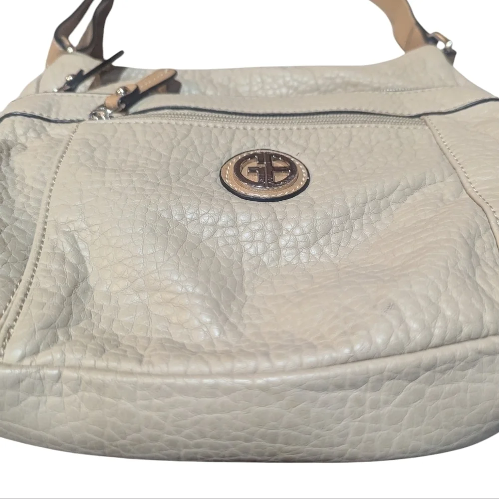 Giani Bernini Tan Cream Leather Hobo Crossbody Purse Bag