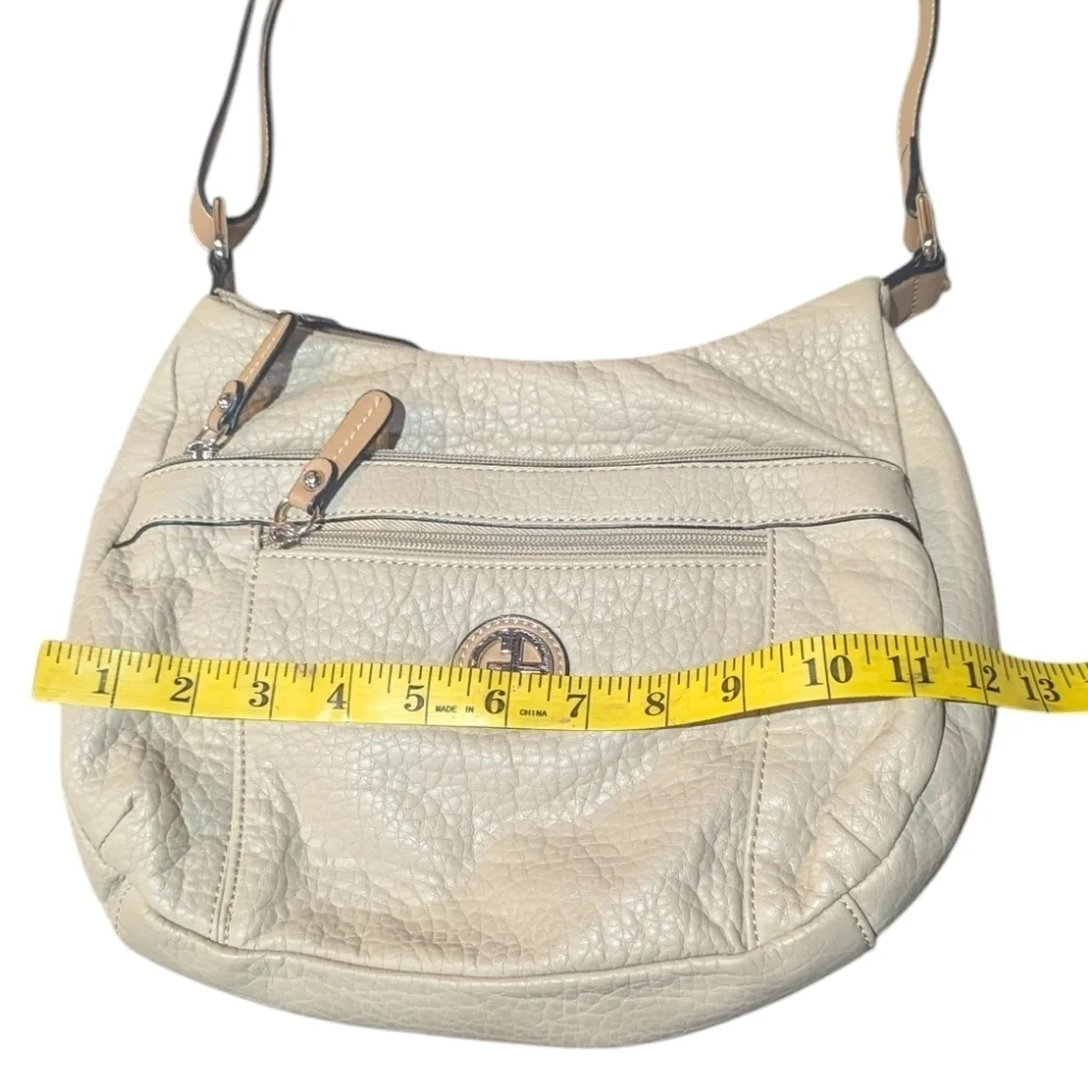 Giani Bernini Tan Cream Leather Hobo Crossbody Purse Bag