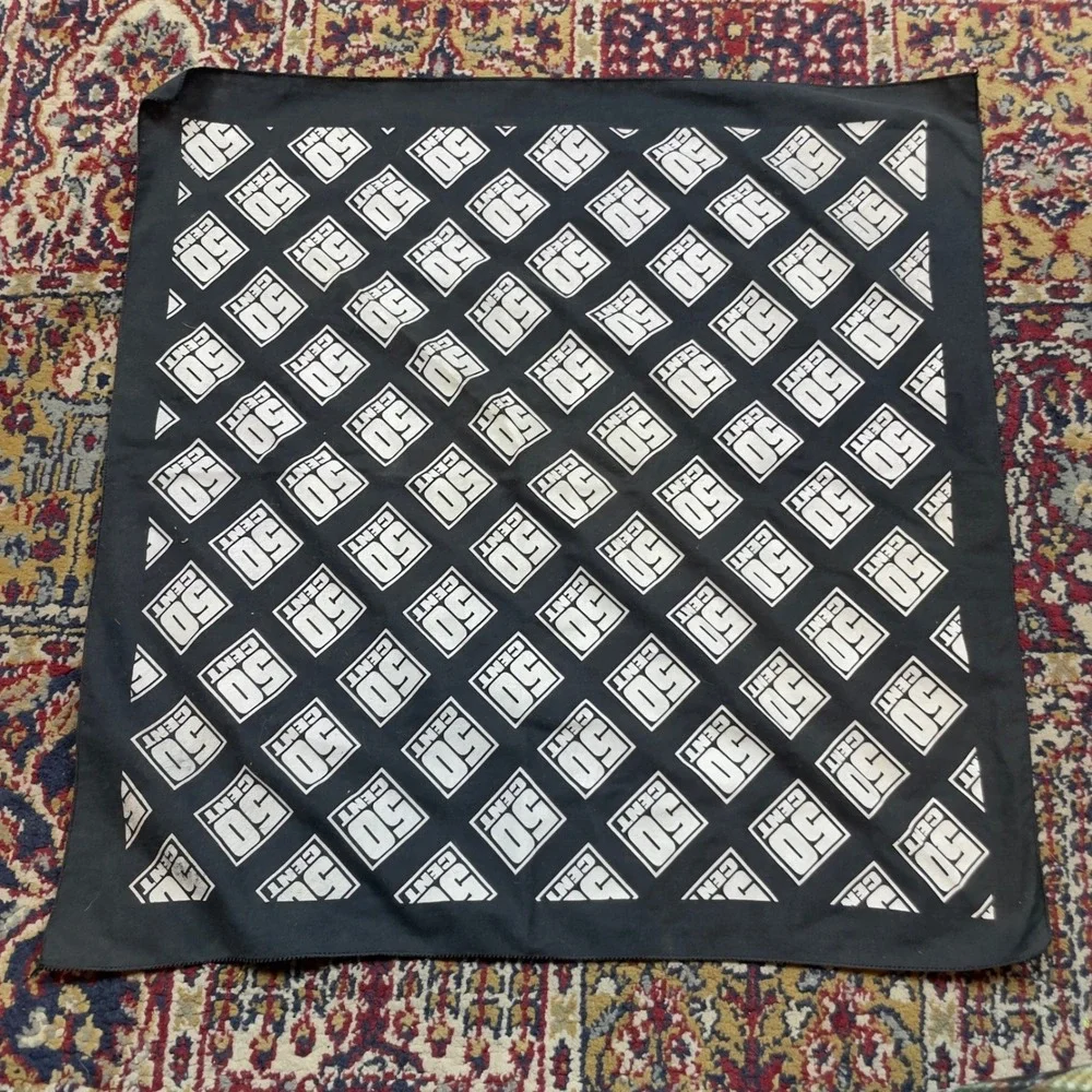 VTG 50 Cent 2003 Bandana Black White Logo Print‎ Hip Hop Rap Merch Accessory