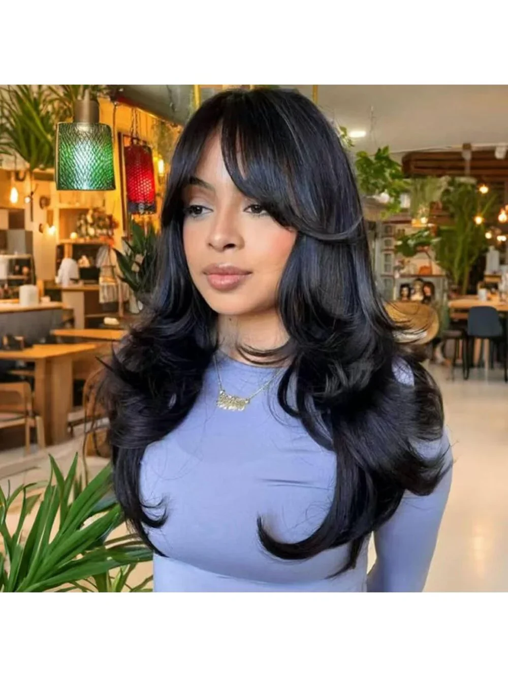Women's Black Long Blonde Wavy Synthetic Platinum Layered Classic Wigs